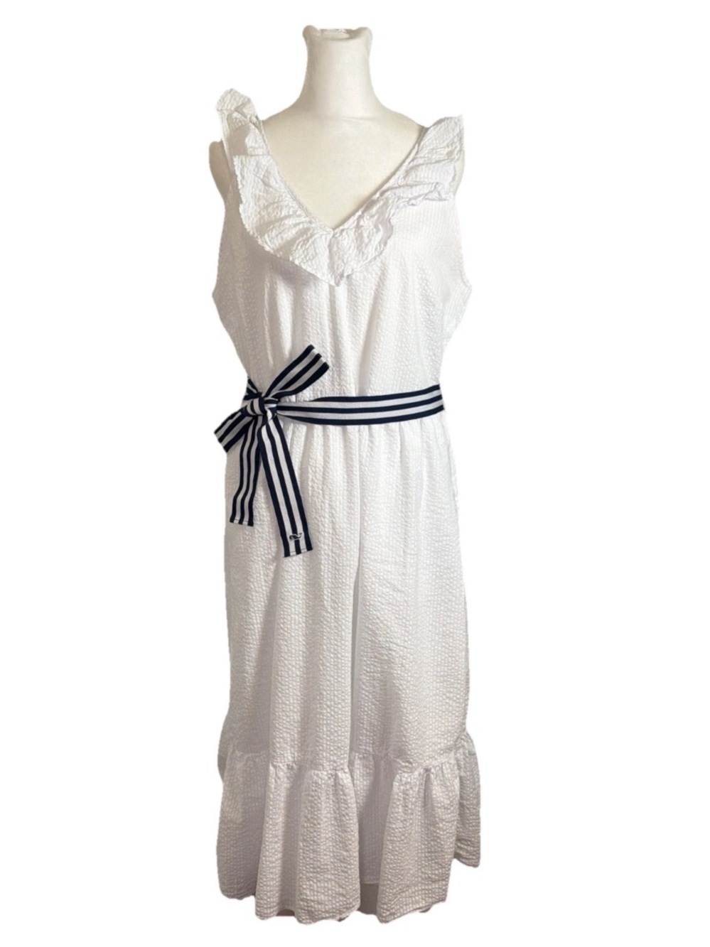 Vineyard Vines Target Nautical White Seersucker Ruffle Sundress size Lg